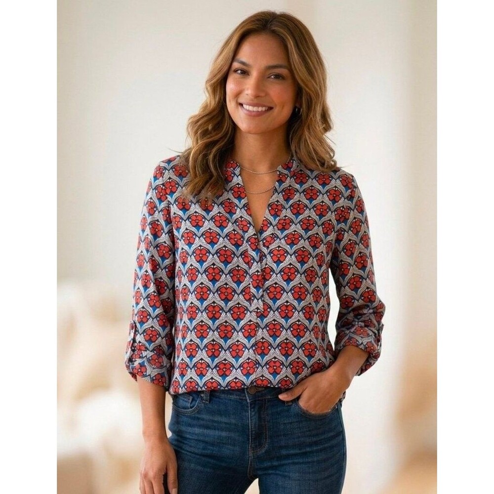 The Limited Geometric Floral V-Neck Tunic Blouse - Women's Size M